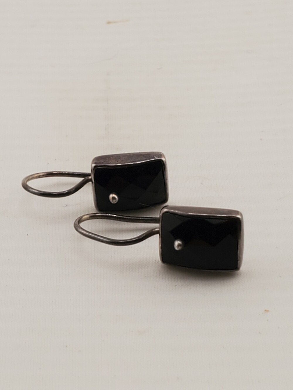 Sterling Art Deco Black Faceted Earrings